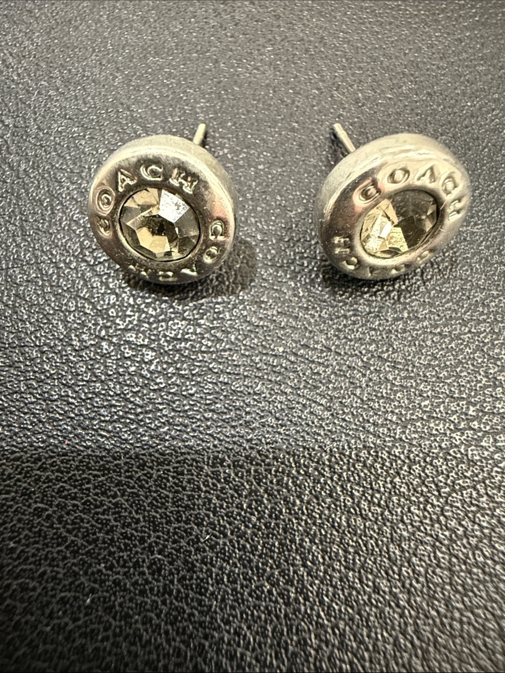 Coach Silver-Tone Crystal Button Stud Earrings